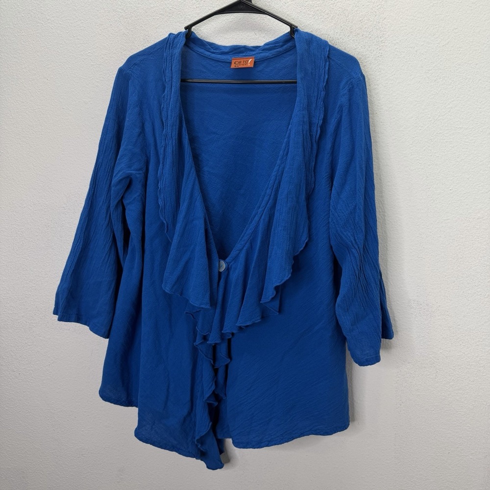 Oh My Gauze 2 Size L/XL Open Front Cardigan Blue 100% Cotton Boho Beach Button